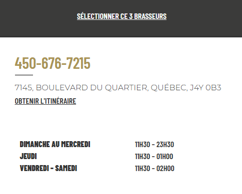 horaires pour boire une bière artisanale à Brossard, chez les 3 Brasseurs