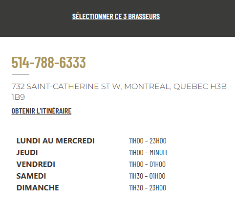 horaires du restaurant de Montreal Sainte Catherine